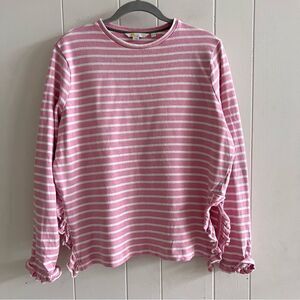 Boden Pastel Pink Striped Cotton Blouse With Ruffle Sleeves